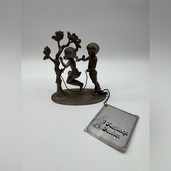 Vintage NWT Heritage Pewter Figurine of Boy & Girl Jump Roping - Picture 1 of 5